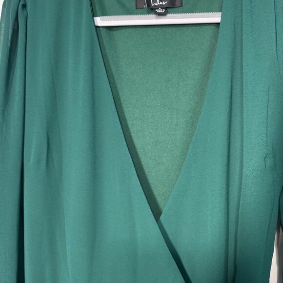 New Lulu's My Whole Heart Emerald Green Long Sleeve Wrap Dress Size Large - Picture 4 of 8